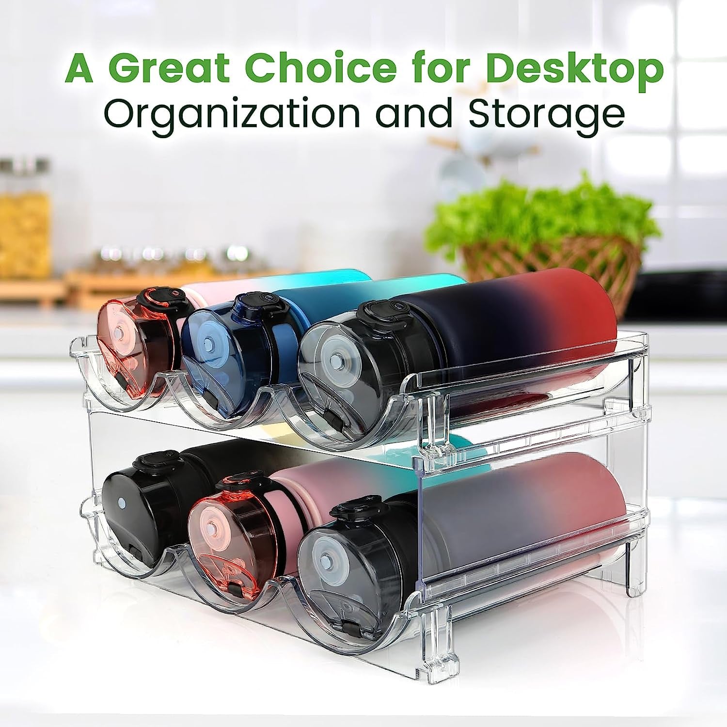 Water Bottle Cabinet Organizer - Set of 2 Stackable Storage Racks
